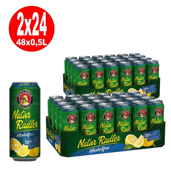 24 bidons de 0,5 L de Paulaner Radler sans alcool JETABLE