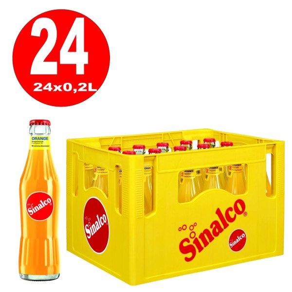 24 x Sinalco Orange 0.2L Bidon bouteille en verre d'origine réutilisable