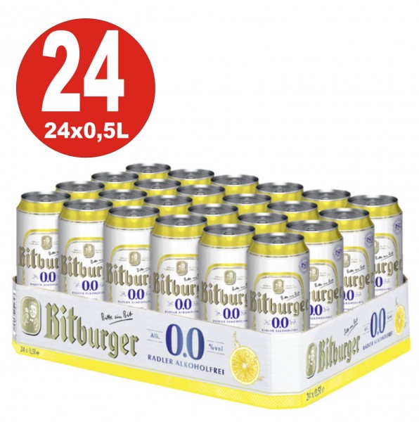 24 x 0,5L cans Bitburger Radler without ALCOHOL FREE BBD RÉDUIT MHD 19.3.20