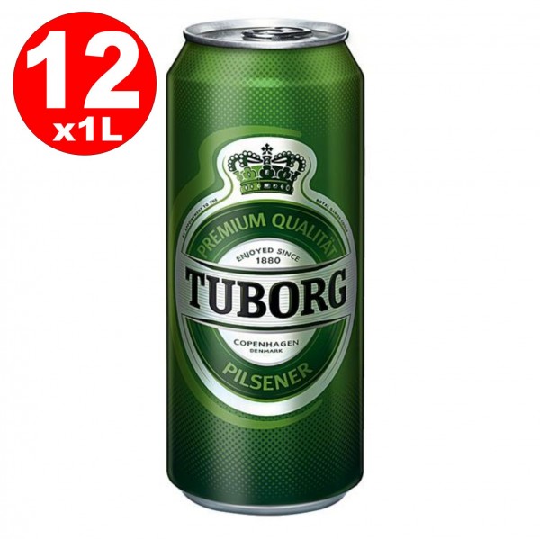 12 bidons de 1 litre Tuborg Pilsener du Danemark 4,9% Vol.-_ Jetable