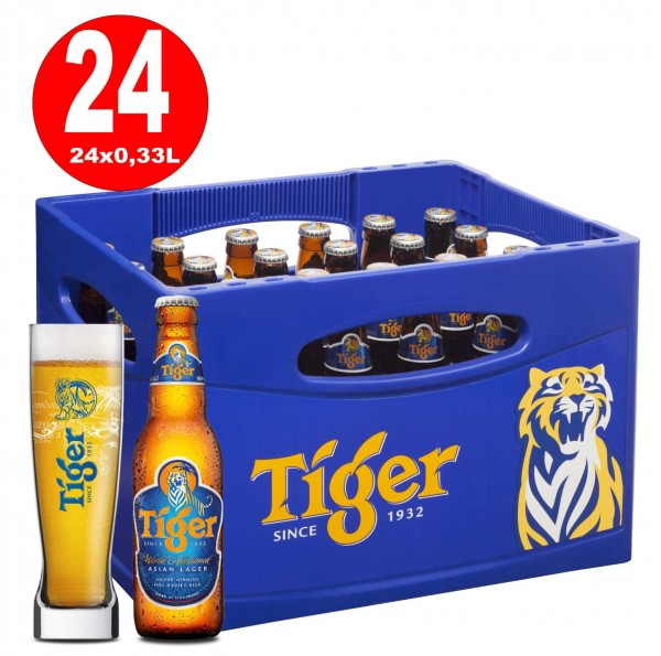 24 x Bière Tiger Original Asia 0.33L Boîte d'origine 0.33L Bouteille 5.0% vol. MULTIPLE