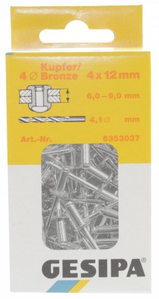 Rivets aveugles mini forfait de cuivre 4x12mm