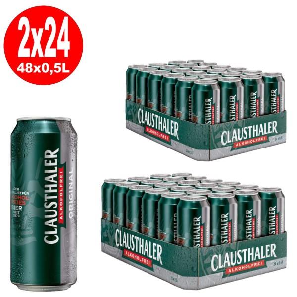 2 x Clausthaler Original Beer SANS ALCOOL 24x 0,5L = 48 canettes - One Way