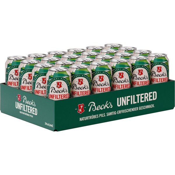 24 canettes de 44L L de Becks Unfiltered Pilsner 4,9 % vol dépôt à sens unique Reduced MHD: 12/31/2023